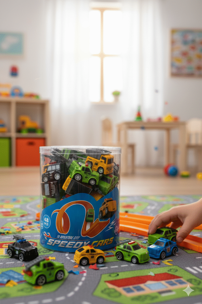 Speedy Cars 48-Piece Mini Vehicle Playset with Track