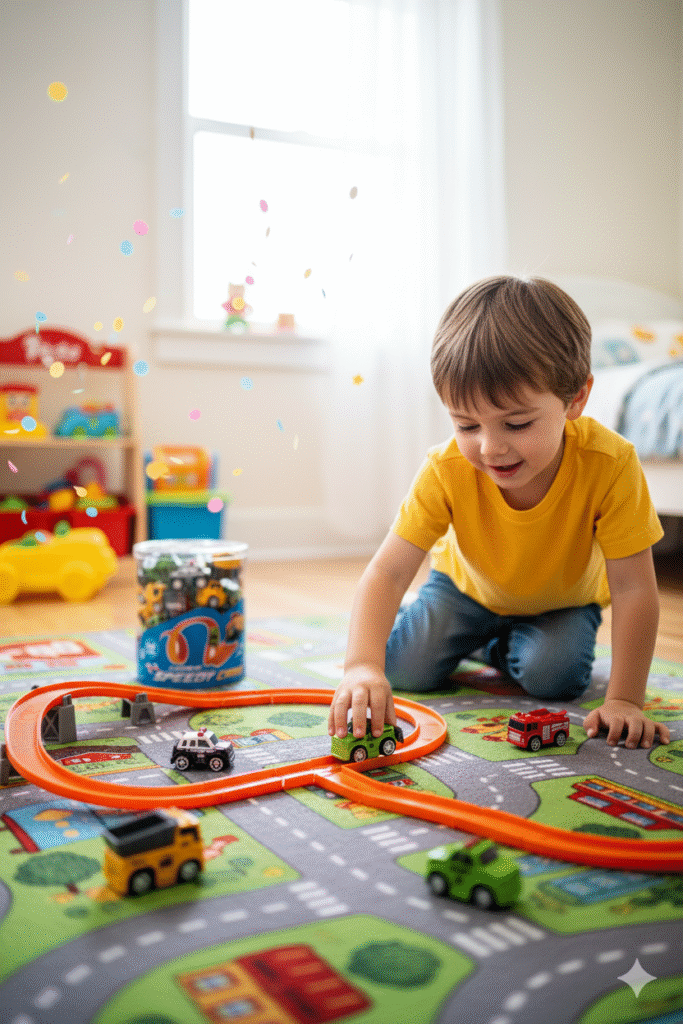 Speedy Cars 48-Piece Mini Vehicle Playset with Track