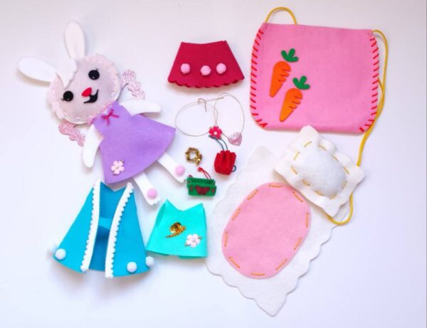 DIY Felt Bunny Doll Dress-Up Set with Accessories